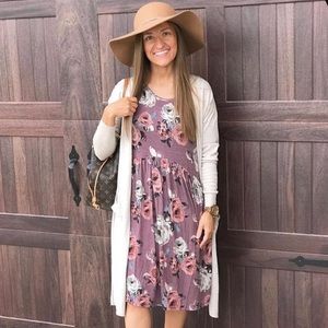 Boho Dusty Mauve/Gray Midi Dress w/Pockets